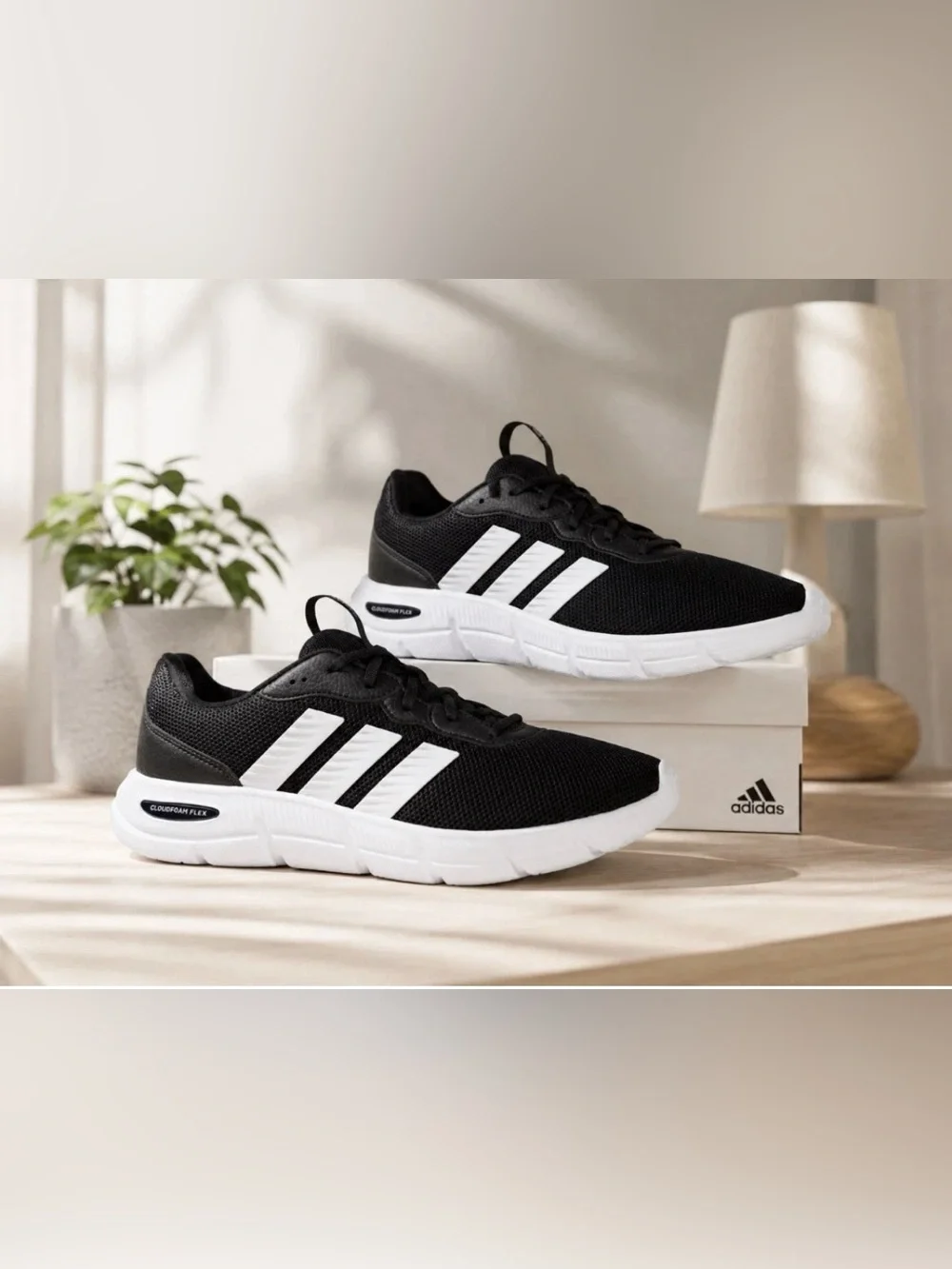 Adidas Men’s Cloudfoam Flex Black & White Athletic Running Shoes